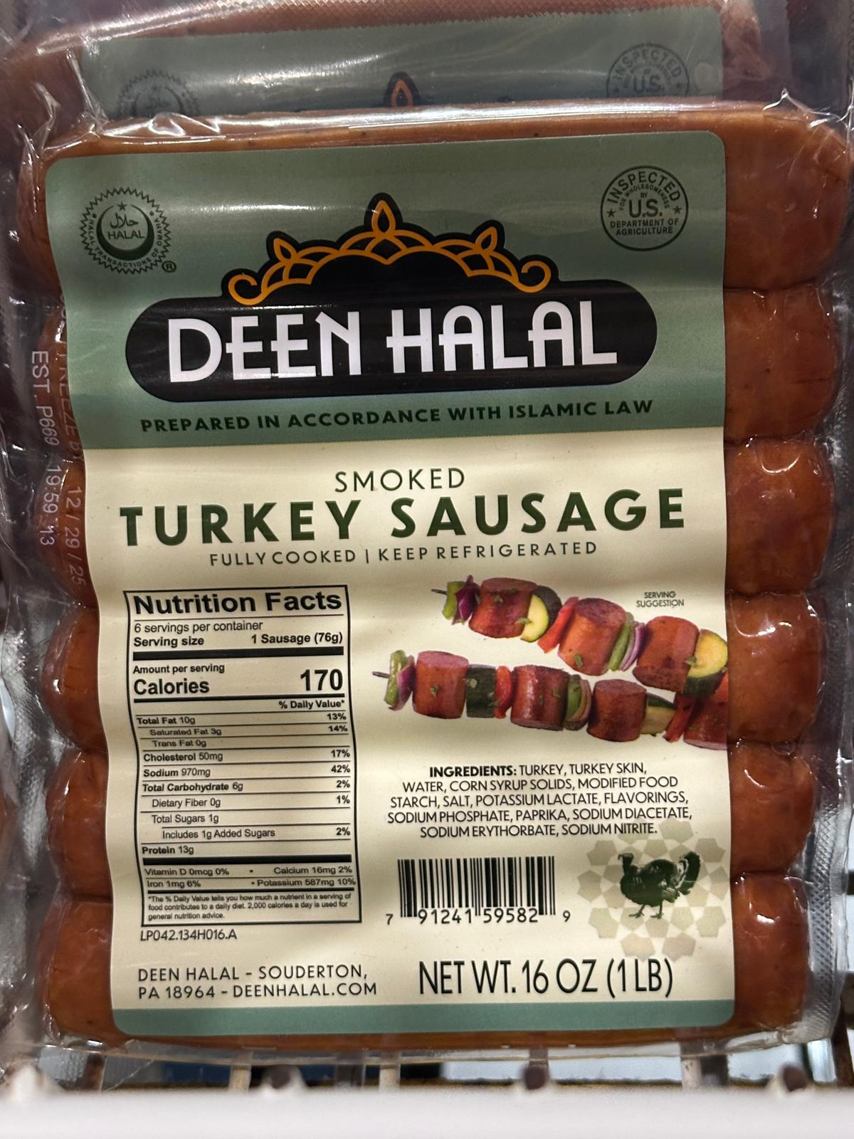 SMOKED TURKEY SAUSAGE Halal
12 lbs
Deen Halal brand