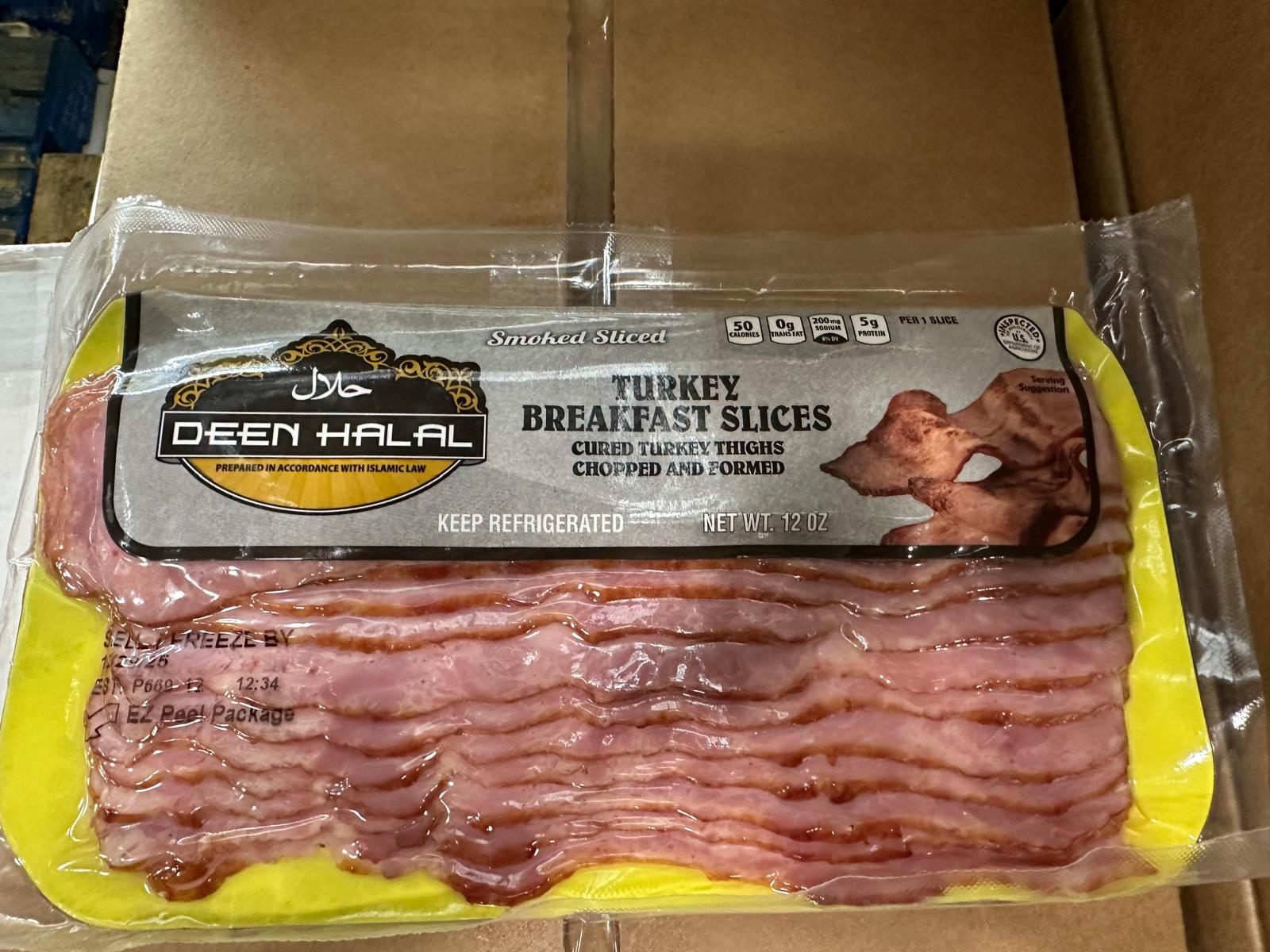 TURKEY BACON HALAL 12 OZ/case of 12
Deen halal brand