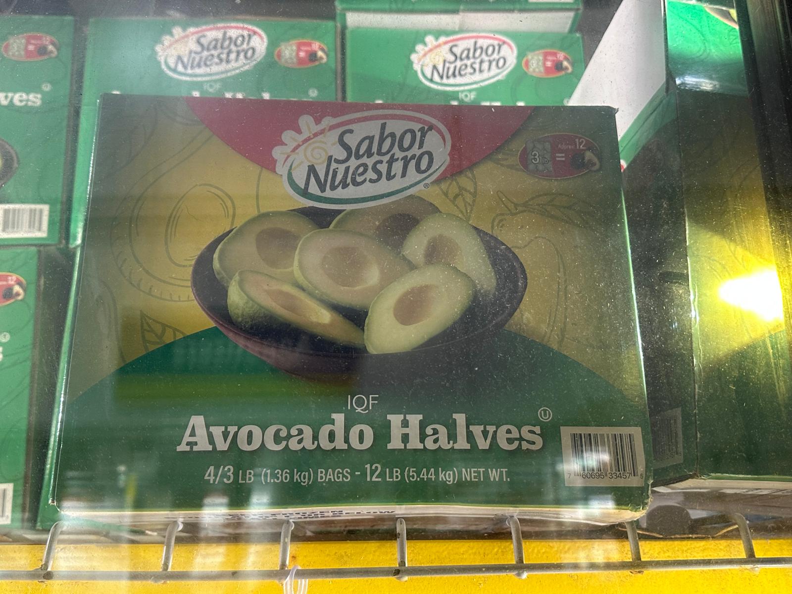 Frozen avacado halves
Savor nuestro brand 
12 lbs