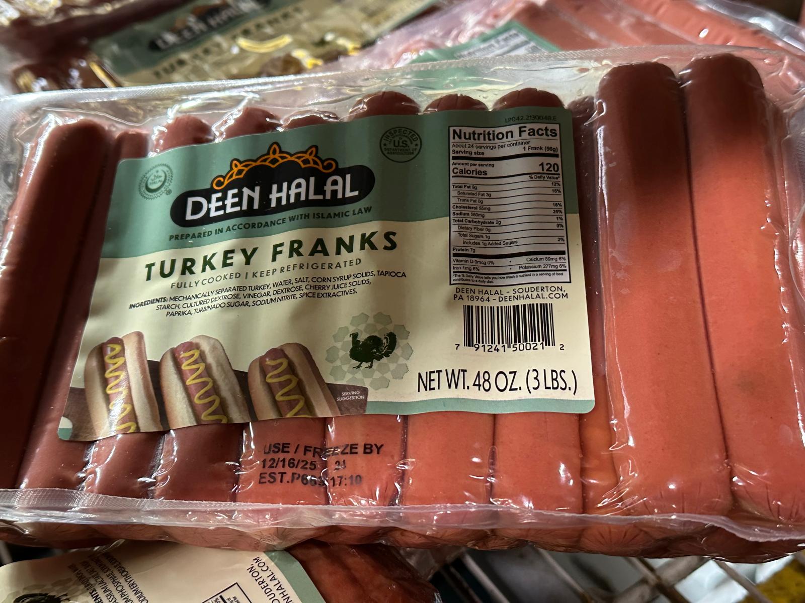 TURKEY FRANKS Halal
12 lbs
Deen halal brand